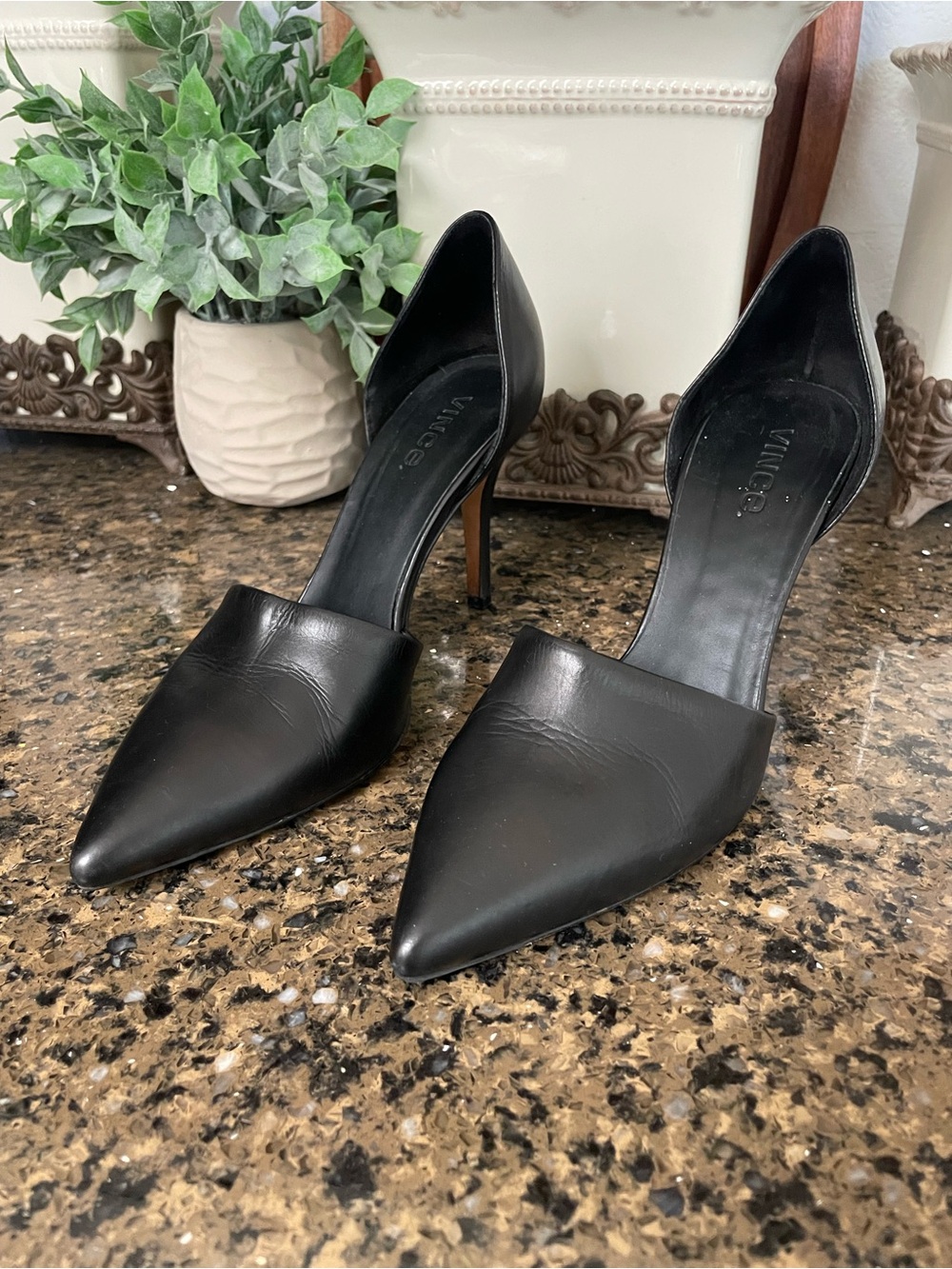 Vince Black Pointed-Toe D'Orsay Pumps